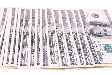 100 US dollars banknotes on white background