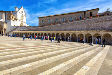 Beautiful exterior view of the famous Papal Basilica of St. Francis of Assisi