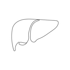 Human liver one line art. Continuous line drawing of human, internal, organs, gastrointestinal tract.