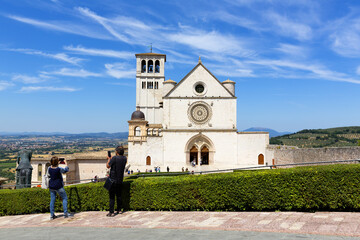 Beautiful exterior view of the famous Papal Basilica of St. Francis of Assisi