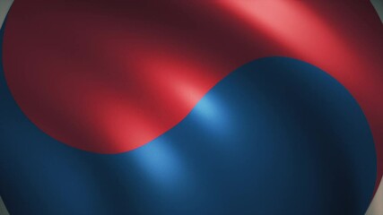 The National Flag of South Korea (Taegukgi) Waving in the Wind (Zoom Out)