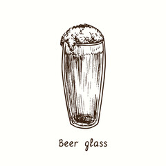 Obraz na płótnie Canvas Beer glass Willi Becher or willybecher. Ink black and white doodle drawing in woodcut style.