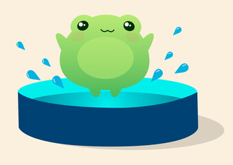 Frog in the pool. A cute little frog bathes in the pool. Fun summer time.