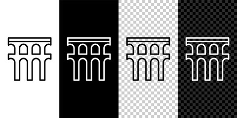 Set line Aqueduct of Segovia, Spain icon isolated on black and white background. Roman Aqueduct building. National symbol of Spain. Vector