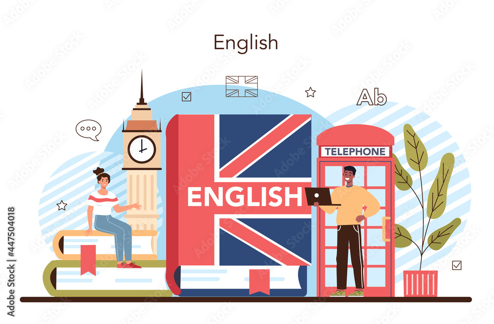 Poster english class concept. study foreign languages in school or university