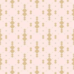 Vector golden geometric texture with small diamond shapes, tiny rhombuses, squares, dots. Abstract luxury seamless pattern. Simple pink and gold minimal background. Repeated design for holiday decor