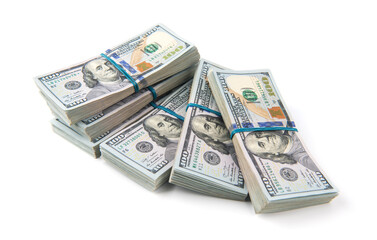 New design dollar bundles isolated on white background.