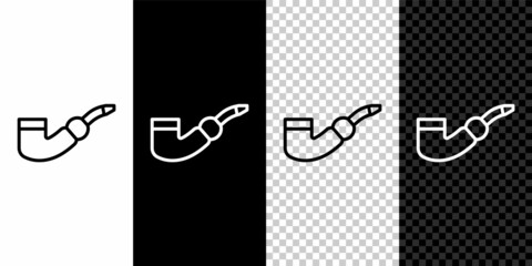 Set line Smoking pipe icon isolated on black and white background. Tobacco pipe. Vector