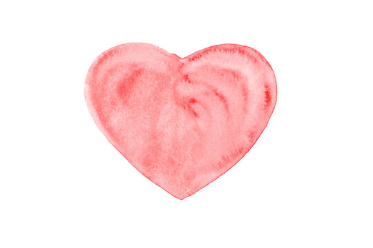 Watercolor heart shape in red on white paper background.