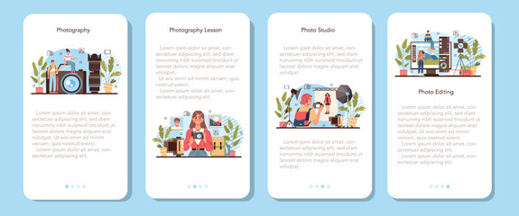Photography school club or course mobile application banner set