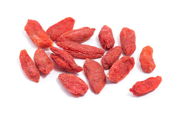 Dried goji berries on white background