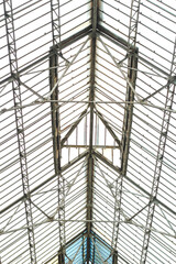 Fototapeta na wymiar sun protection glass roof in the pavilion bottom view.
