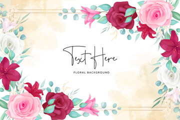 Fototapeta na wymiar Floral background with hand drawn beautiful flower frame