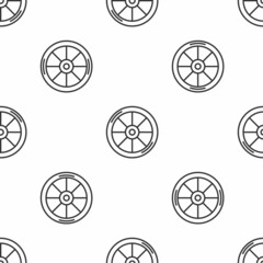 Grey line Bicycle wheel icon isolated seamless pattern on white background. Bike race. Extreme sport. Sport equipment. Vector