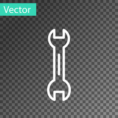 White line Wrench spanner icon isolated on transparent background. Vector