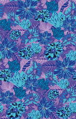 blue neon big flowers seamless pattern