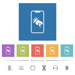 Weather forecast on modern smartphone flat white icons in square backgrounds