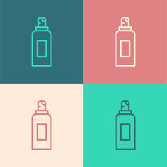 Pop art line Paint spray can icon isolated on color background. Vector