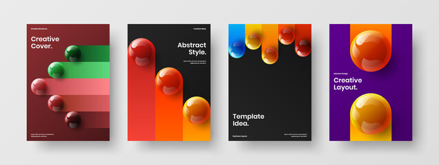 Clean corporate brochure vector design concept composition. Colorful 3D balls annual report layout set.