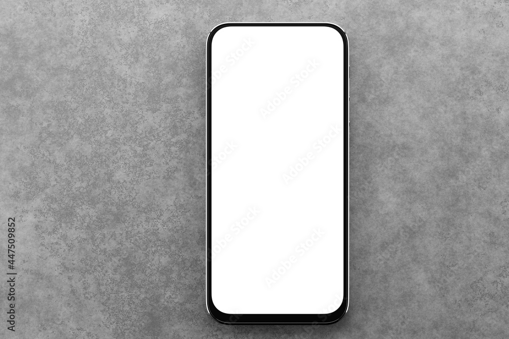 Aufkleber mockup of a smartphone with a white screen on a gray textured background. concrete background. 3d re