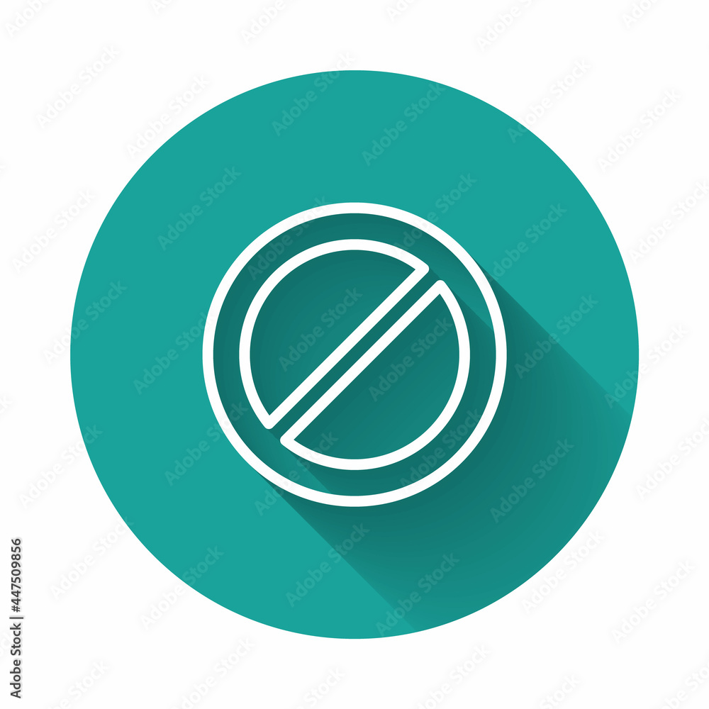 Poster white line ban icon isolated with long shadow. stop symbol. green circle button. vector