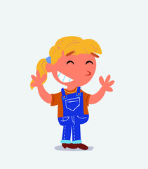 Obraz na płótnie Canvas Very pleased cartoon character of little girl on jeans.