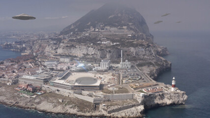 Alien invasion over strait of Gibraltar, Aerial view
drone view from Gibraltar, Alien invasion...