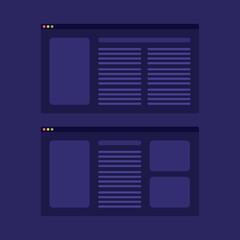 UI and UX designer interface for websites. Digital wireframing process concept. Flat vector illustration isolated on white background. Dark mode.