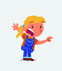 cartoon character of little girl on jeans pointing at something outraged.