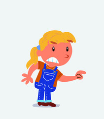 cartoon character of little girl on jeans pointing something aggressively.
