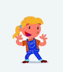 Pleasantly surprised cartoon character of little girl on jeans.