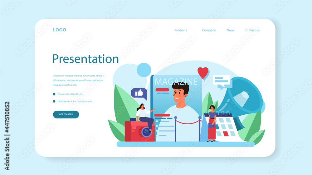 Poster magazine editor web banner or landing page. journalist and designer working