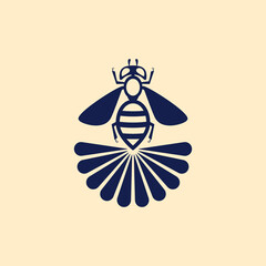 Vector illustration of a bee with a flower. The concept of successful honey extraction. Logo. Flat design..