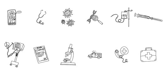 miniatures medicine ambulance. doodle image on new