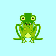 Vector illustration of a green frog. Colored background. Flat design..