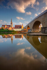 Regensburg, Germany. Cityscape image of Regensburg, Germany with Old Stone Bridge over Danube River...