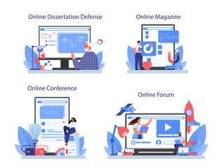 Physicist online service or platform set. Scientist explore waves