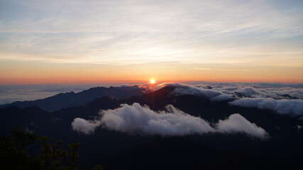 石鎚山　山頂からの夜明けからの日の出