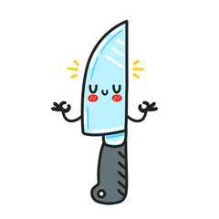 Cute funny kitchen chef knife character meditate. Vector flat cartoon kawaii character illustration icon. Isolated on white background. Chef cooking knife cartoon character concept