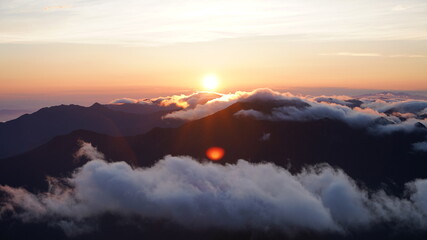 石鎚山　山頂からの夜明けからの日の出