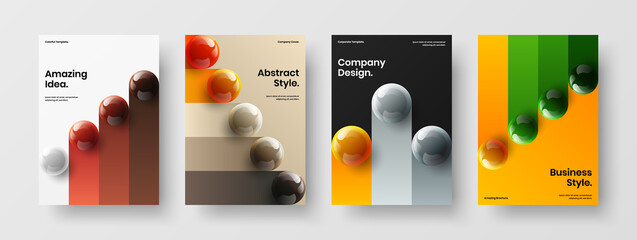 Original catalog cover A4 design vector illustration set. Simple realistic balls company identity concept composition.