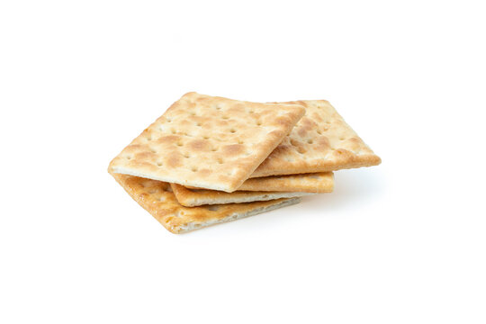 Close up healthy whole wheat cracker Stacked on white background for Used to be an element of the image