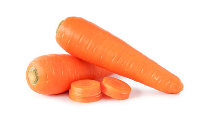 Fresh Carrots with sliced isolated on white background.