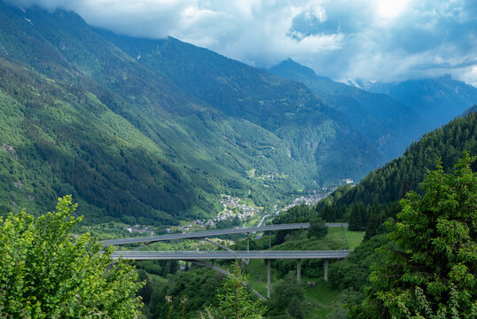 Bridges of the San Bernardino motorway high above Valle Mesolcina, Switzerland