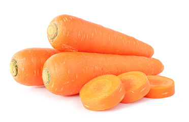 Fresh Carrots with sliced isolated on white background.