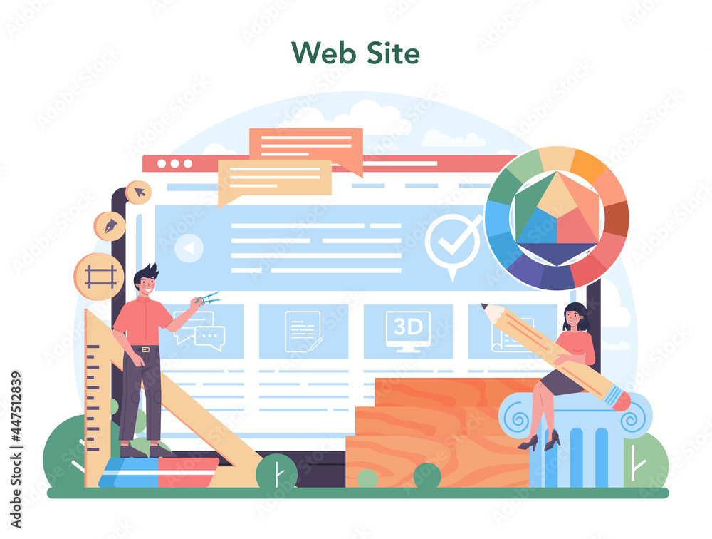 Poster architecture online service or platform. idea of building project