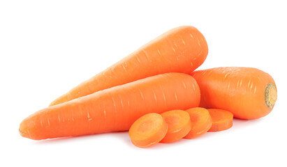 Fresh Carrots with sliced isolated on white background.