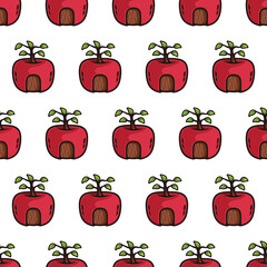 Simple seamless pattern of apple house cartoon style illustration background template vector
