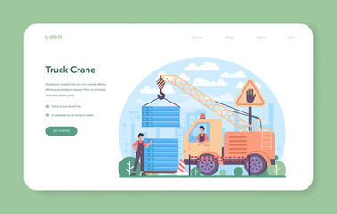 Crane operator web banner or landing page. Industrial builder