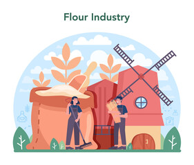 Flour melling industry. Modern grain harvest processing factory